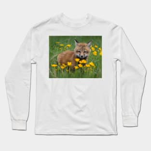 Fox Kit with Yellow Flowers Long Sleeve T-Shirt